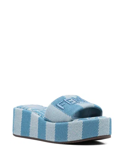Fendi Sunshine Slide In Blue Denim-effect Jacquard In Animal Print