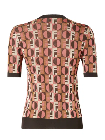 Fendi Women Embroidered Stretch Viscose Blend Sweater In Brown