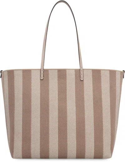 Fendi Women Reversible Pequin Ff Striped Fabric Shopper In Multi