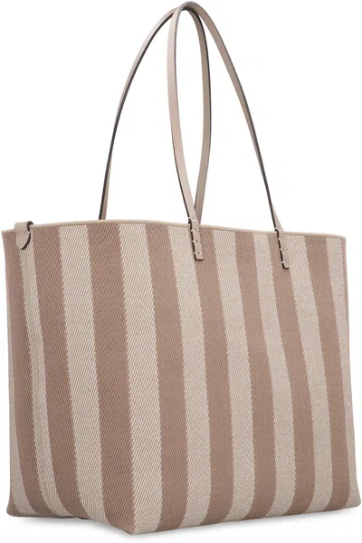 Fendi Women Reversible Pequin Ff Striped Fabric Shopper In Multi