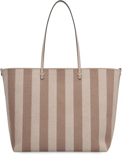 Fendi Women Reversible Pequin Ff Striped Fabric Shopper In Multi
