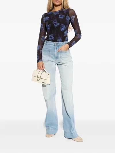 Rag & Bone Yana Printed Mesh Long Sleeve Tee In Black