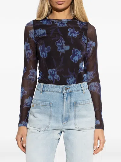 Rag & Bone Yana Printed Mesh Long Sleeve Tee In Black