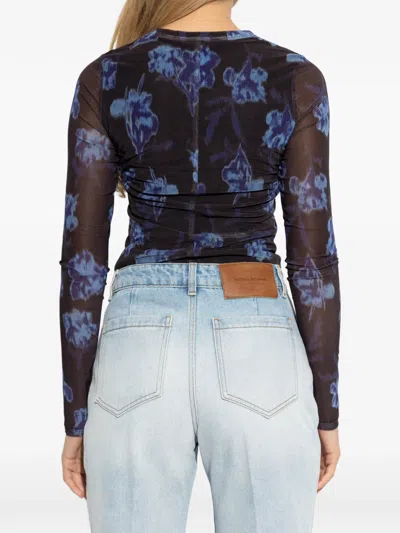 Rag & Bone Yana Printed Mesh Long Sleeve Tee In Black