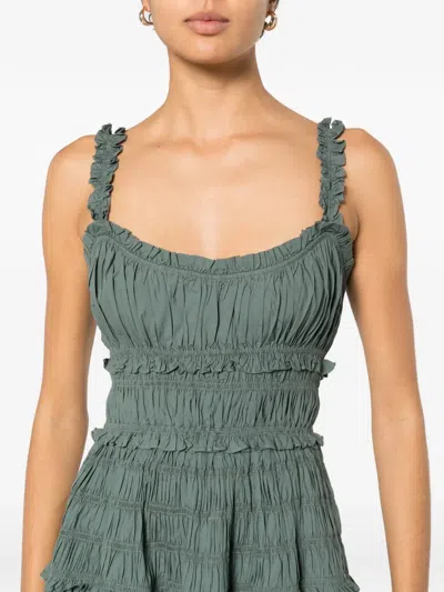Doen Marianne Shirred Organic Cotton-poplin Midi Dress In Green