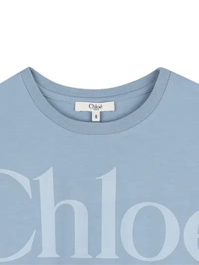 Chloé Kids Logo Cropped Cotton Jersey T-shirt In Blue