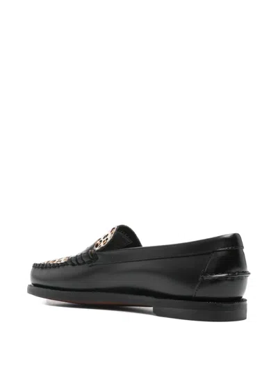 Sebago Leopard-pattern Loafers In Black