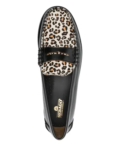 Sebago Leopard-pattern Loafers In Black