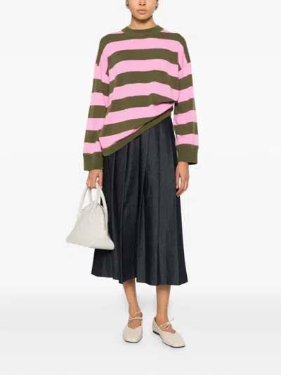 Allude Striped-pattern Sweater In Pink
