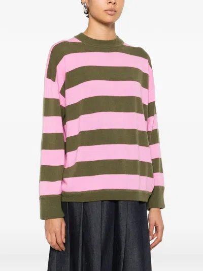 Allude Striped-pattern Sweater In Pink
