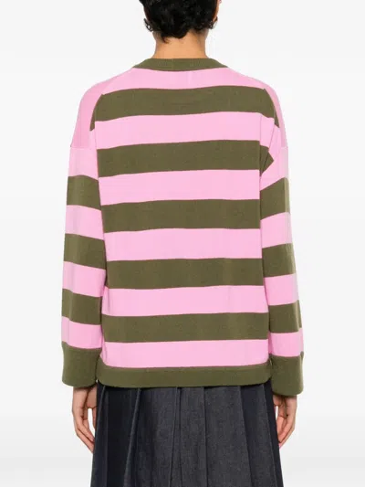Allude Striped-pattern Sweater In Pink