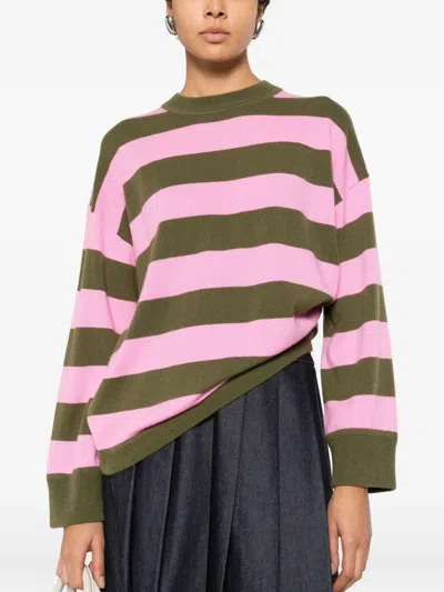 Allude Striped-pattern Sweater In Pink