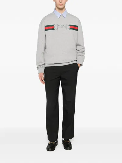 Gucci Men Grey Crewneck Sweatshirt With Logo Detail On The Front In Cotton Man In Gray
