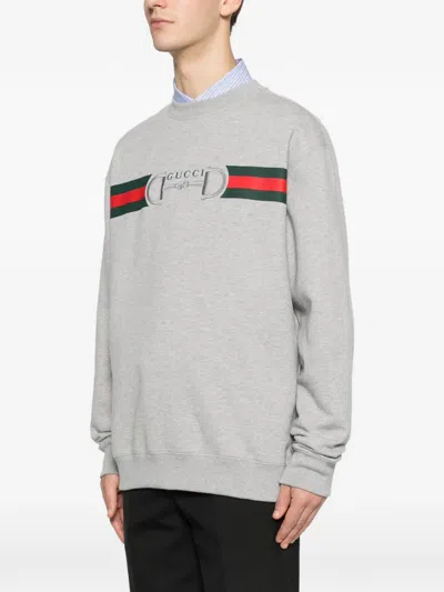 Gucci Men Grey Crewneck Sweatshirt With Logo Detail On The Front In Cotton Man In Gray