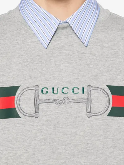Gucci Men Grey Crewneck Sweatshirt With Logo Detail On The Front In Cotton Man In Gray