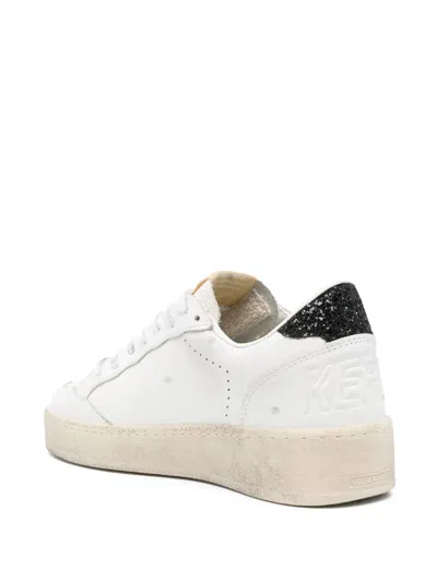 Golden Goose Ball Star 2 Sneakers With Gold Glitter Star And Black Glitter Heel Tab In White