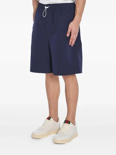 Gucci Men Navy Blue Poplin Bermuda Shorts In Multi