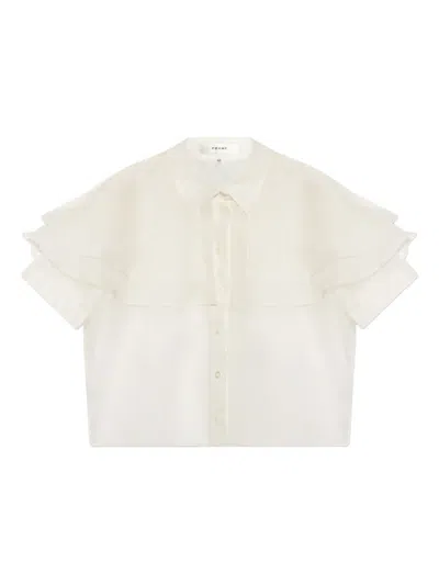 Frame Cape Accent Silk Button-up Shirt In Neutral
