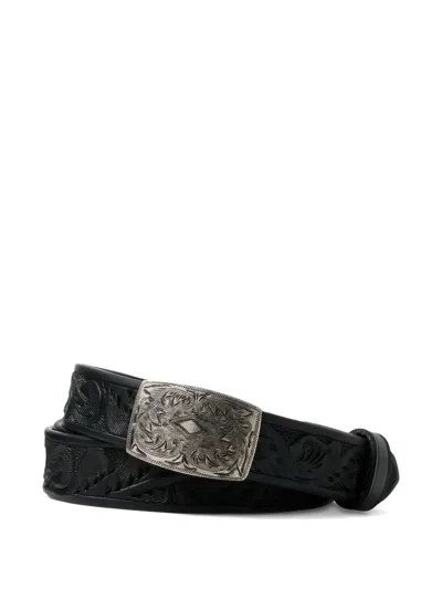 Rrl Hand-tooled Leather Belt In Black