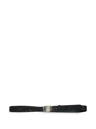 Rrl Hand-tooled Leather Belt In Black