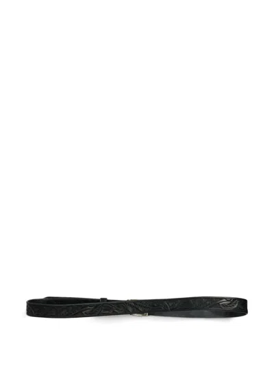 Rrl Hand-tooled Leather Belt In Black