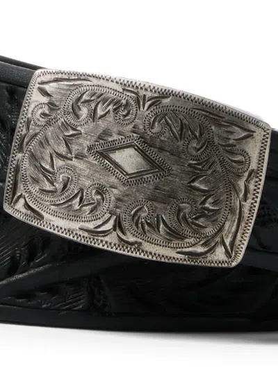 Rrl Hand-tooled Leather Belt In Black