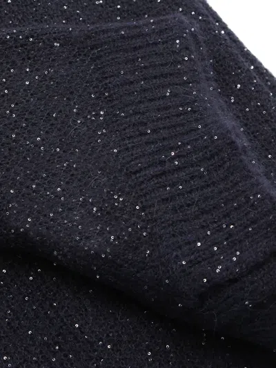 Fabiana Filippi Rectangular Scarf Sparkling Finish Knit Texture In Blue