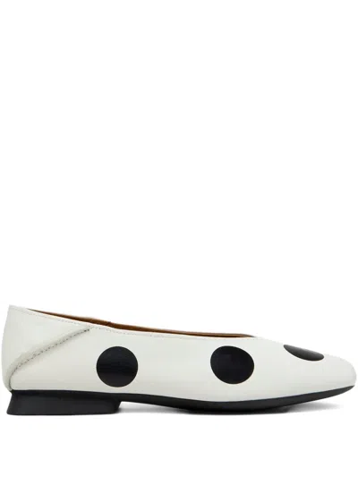 Camper Casi Myra Twins Polka Dot Ballerina Flat In White
