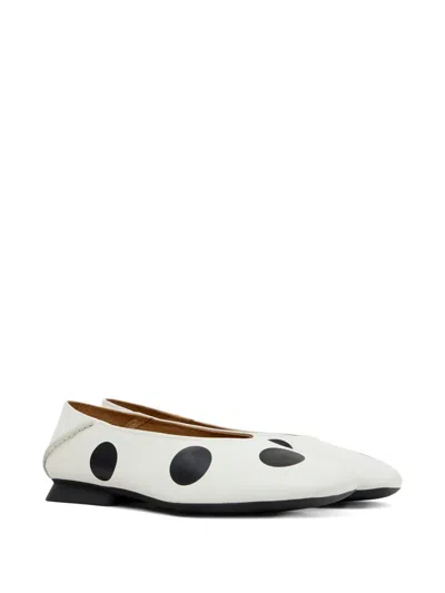 Camper Casi Myra Twins Polka Dot Ballerina Flat In White