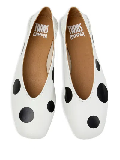 Camper Casi Myra Twins Polka Dot Ballerina Flat In White