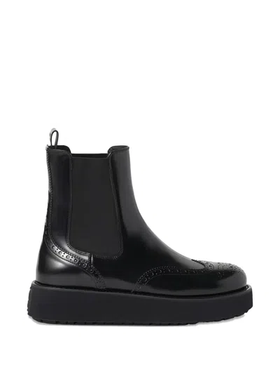 Miu Miu Brogue-detail Leather Boots In Black