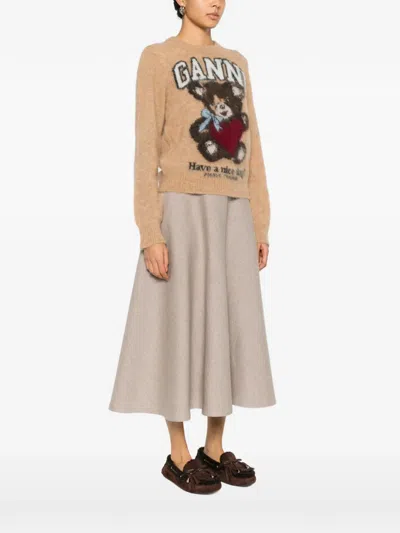 Ganni Printed Alpaca Wool Blend Sweater In Neutral