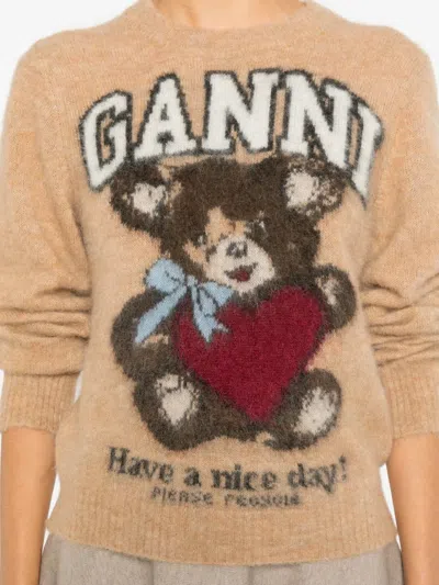 Ganni Printed Alpaca Wool Blend Sweater In Neutral