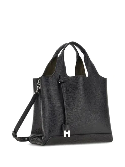 Hogan Shopping Bag In Textured Leather In Black