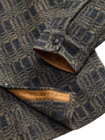 Rrl Check Button Overshirt In Gray