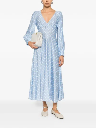 Posse Tillie Polka-dot V-neck Maxi Dress In Blue