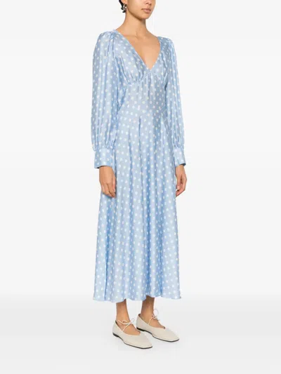 Posse Tillie Polka-dot V-neck Maxi Dress In Blue