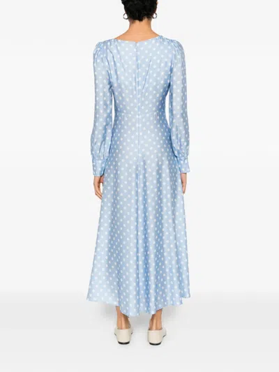Posse Tillie Polka-dot V-neck Maxi Dress In Blue