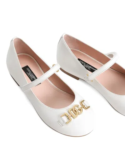 Dolce & Gabbana Nappa Lambskin Ballet Flats In White