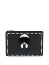 FENDI Karl Fur-Trimmed Textured Leather Pouch