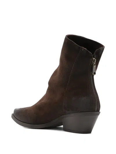 Metisse Pointed Zip Boots In Brown