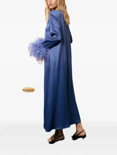 Sleeper Suzi Detachable-feathers Maxi Dress In Blue