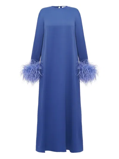 Sleeper Suzi Detachable-feathers Maxi Dress In Blue