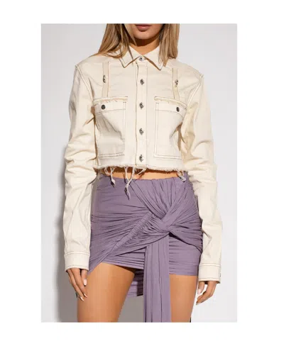 Rick Owens Drkshdw Frayed Detailed Denim Jacket In Neutral