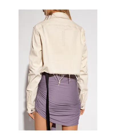 Rick Owens Drkshdw Frayed Detailed Denim Jacket In Neutral