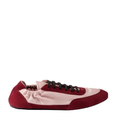 Prada Renylon Suede Collapse Sneakers Contrast Panels In Burgundy