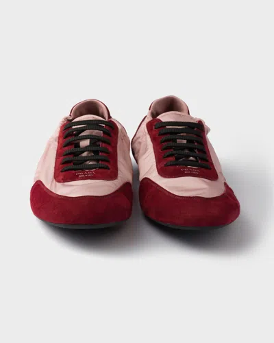 Prada Renylon Suede Collapse Sneakers Contrast Panels In Burgundy