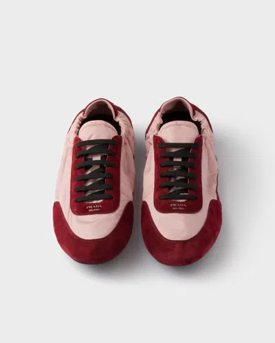 Prada Renylon Suede Collapse Sneakers Contrast Panels In Burgundy