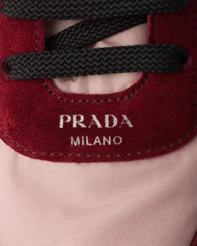 Prada Renylon Suede Collapse Sneakers Contrast Panels In Burgundy