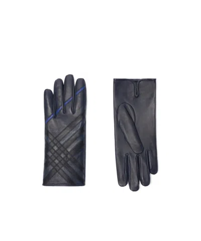 Burberry Check Intarsia Leather Gloves In Black